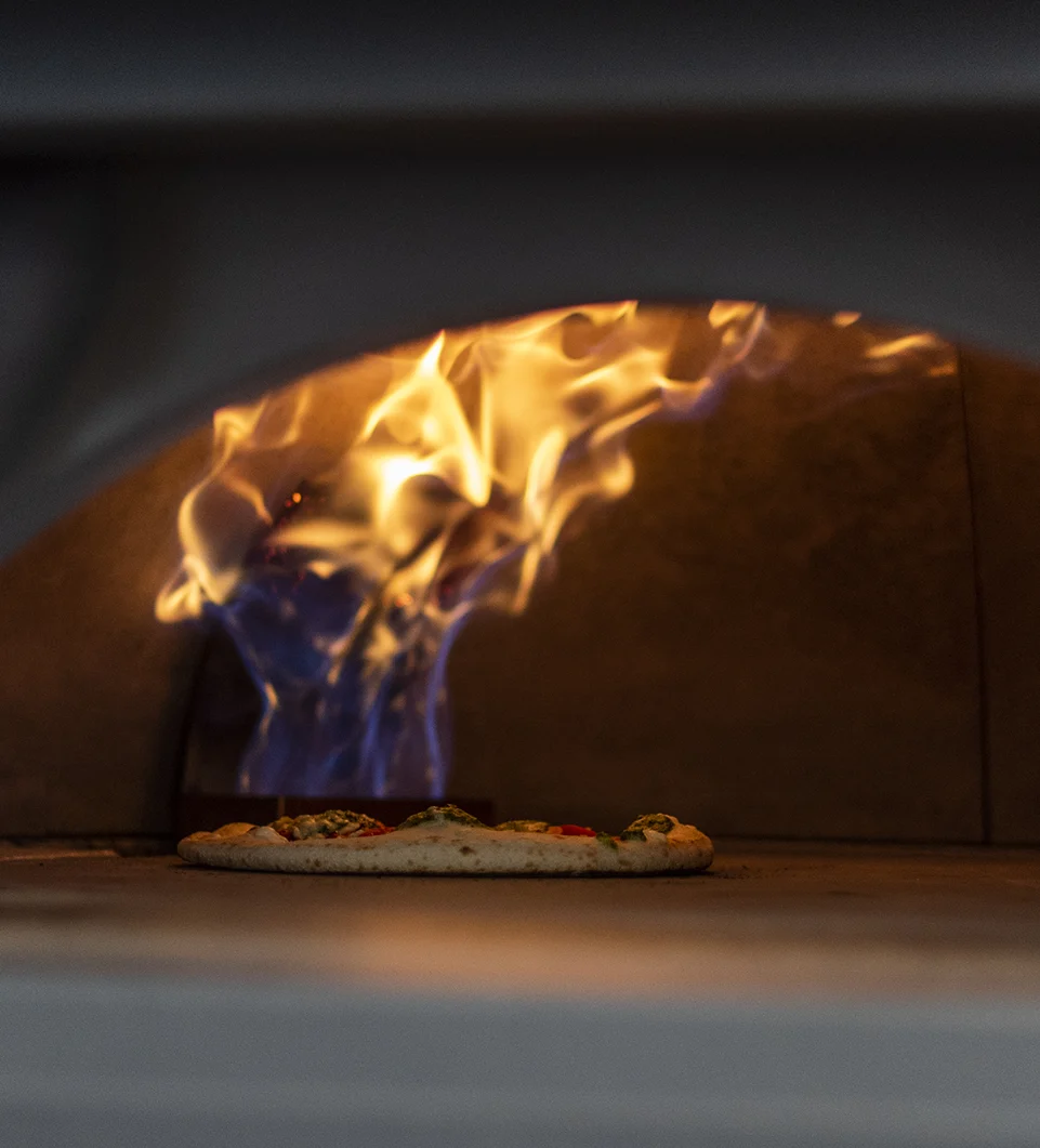 Pizza in a wood fired oven